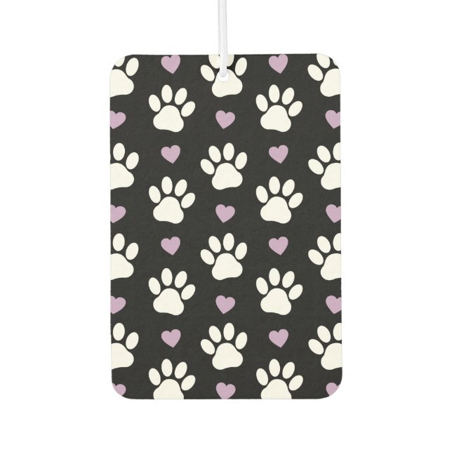 Paw Pattern, Dog Paws, White Paws, Lilac Hearts Car Air Freshener (Front)