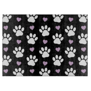 Paw Pattern, Dog Paws, White Paws, Lilac Hearts Cutting Board