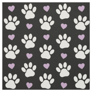 Paw Pattern, Dog Paws, White Paws, Lilac Hearts Fabric