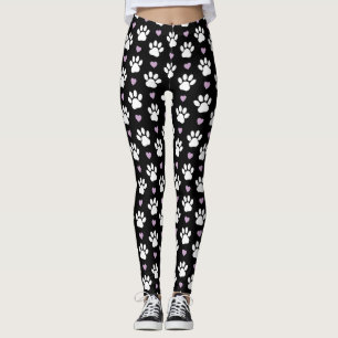 Paw Pattern, Dog Paws, White Paws, Lilac Hearts Leggings