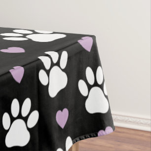 Paw Pattern, Dog Paws, White Paws, Lilac Hearts Tablecloth