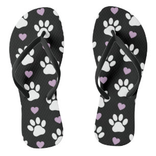 Paw Pattern, Dog Paws, White Paws, Lilac Hearts Thongs