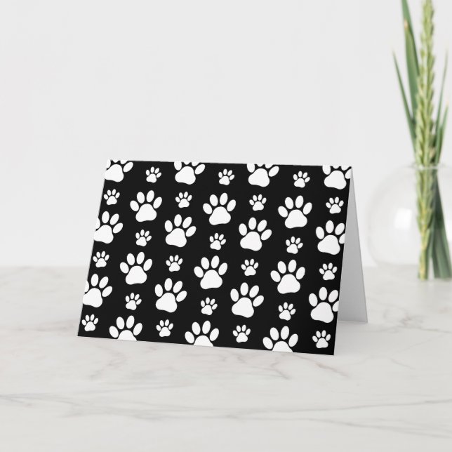 Paw Pattern, Paw Prints, Dog Paws, Black and White Card (Front)