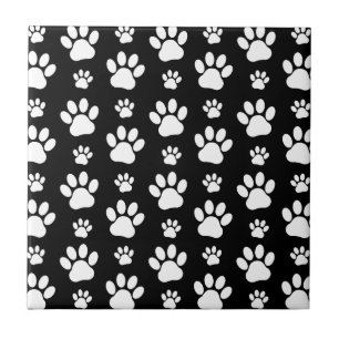 Paw Pattern, Paw Prints, Dog Paws, Black and White Ceramic Tile