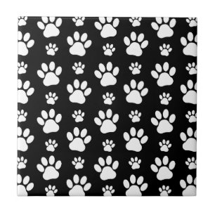 Paw Pattern, Paw Prints, Dog Paws, Black and White Ceramic Tile