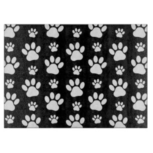 Paw Pattern, Paw Prints, Dog Paws, Black and White Cutting Board