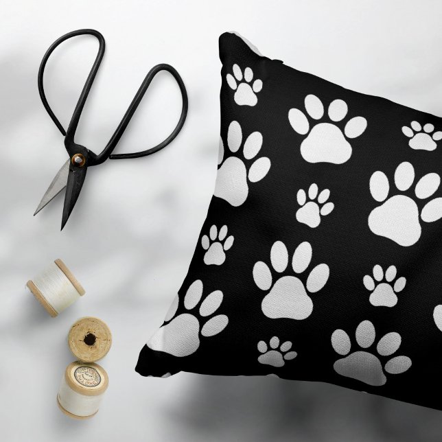 Paw Pattern, Paw Prints, Dog Paws, Black and White Decorative Cushion (Creator Uploaded)