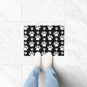 Paw Pattern, Paw Prints, Dog Paws, Black and White Doormat