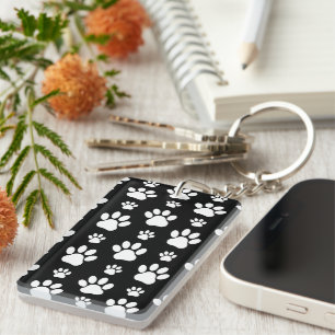Paw Pattern, Paw Prints, Dog Paws, Black and White Key Ring