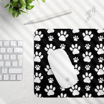 Paw Pattern, Paw Prints, Dog Paws, Black and White Mouse Pad<br><div class="desc">Cute,  fun and adorable pattern with white paws on black background. Modern and trendy gift,  perfect for the dog lover in your life.</div>