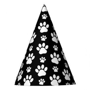 Paw Pattern, Paw Prints, Dog Paws, Black and White Party Hat