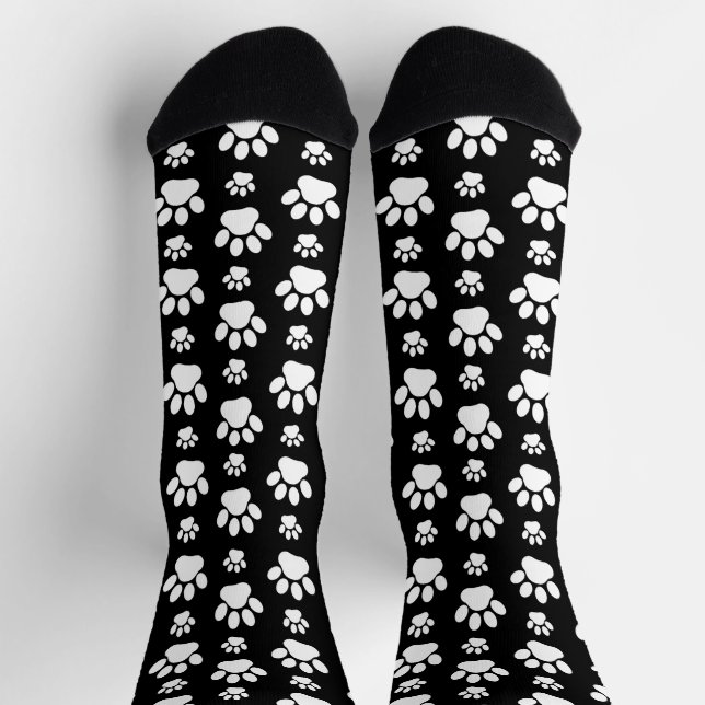 Paw Pattern, Paw Prints, Dog Paws, Black and White Socks (Top)