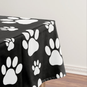 Paw Pattern, Paw Prints, Dog Paws, Black and White Tablecloth