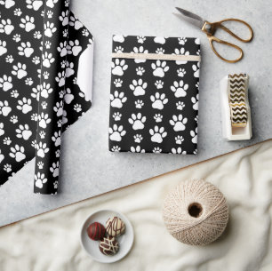 Paw Pattern, Paw Prints, Dog Paws, Black and White Wrapping Paper