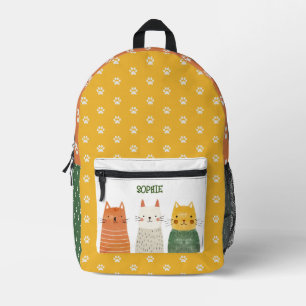 Paw Pattern Whimsical Cats Colourful Custom Name Printed Backpack