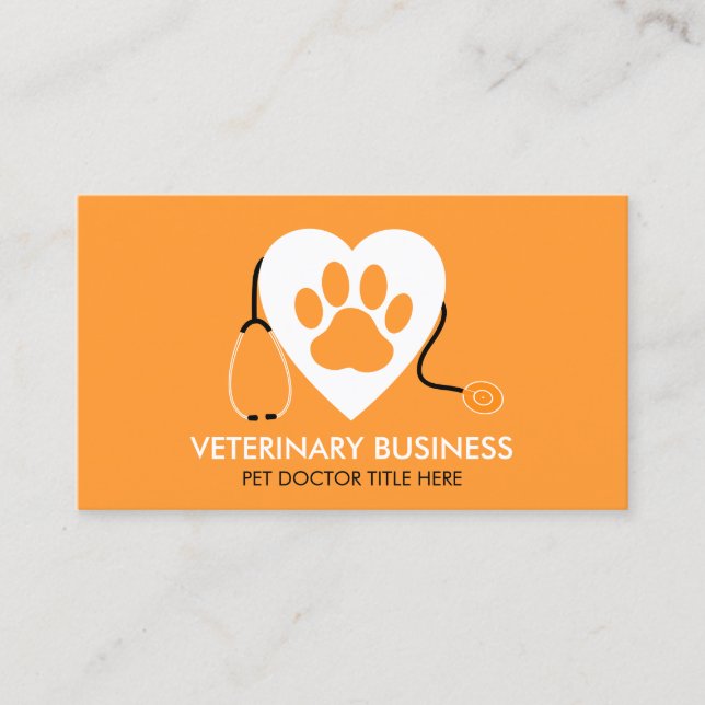 Paw Pet Doctor Animal Hospital Groom Sitter orange Business Card (Front)