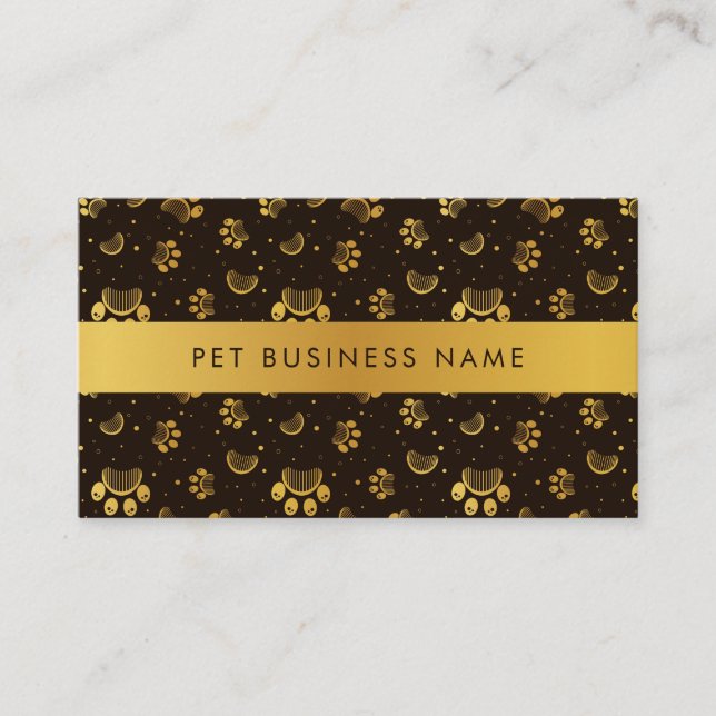 Paw Print and Grooming Comb Pattern in Gold Colour Business Card (Front)