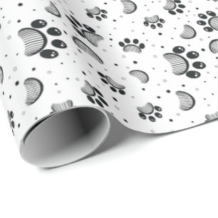 Paw Print and Grooming Comb pattern in Grey Colou Wrapping Paper