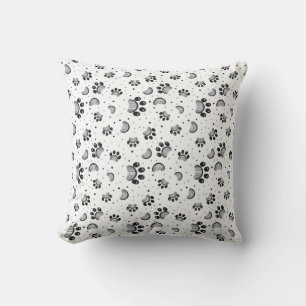 Paw Print and Grooming Comb Pattern in Grey Colour Cushion