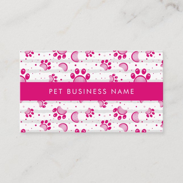 Paw Print and Grooming Comb Pattern in Pink Colour Business Card (Front)