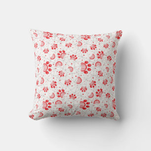 Paw Print and Grooming Comb Pattern in Red Colour Cushion