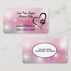 Paw Print and Heart on Pink Bokeh Business Card