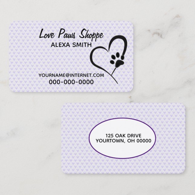 Paw Print and Hearts Business Card (Front/Back)