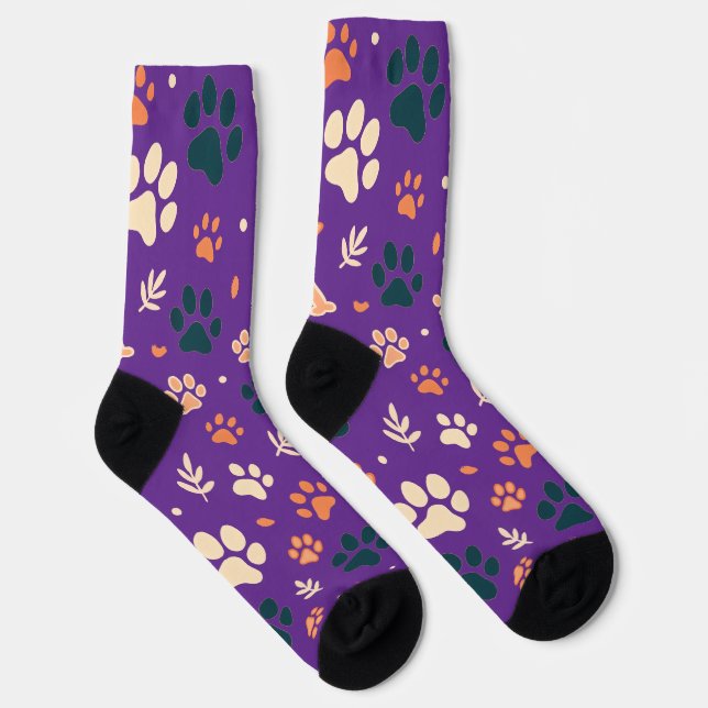 Paw Print and Leaf Pattern Socks (Right)