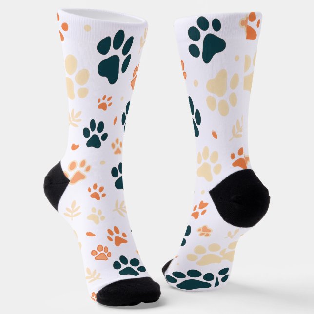 Paw Print and Leaf Pattern Socks (Angled)