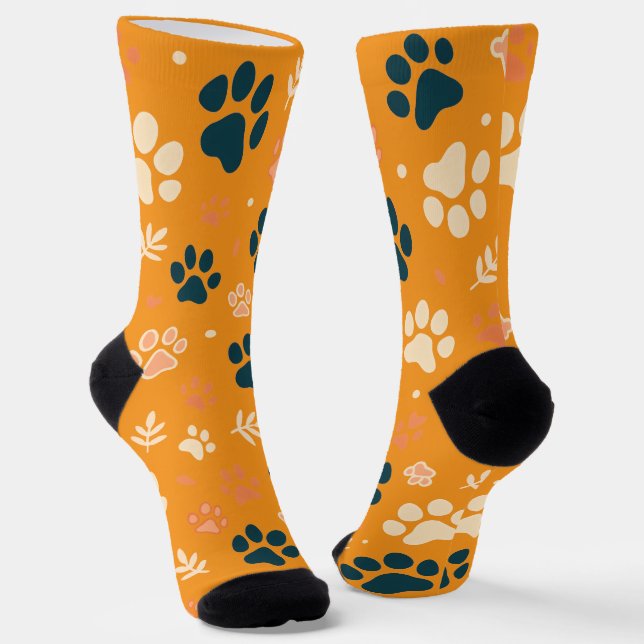 Paw Print and Leaf Pattern Socks (Angled)