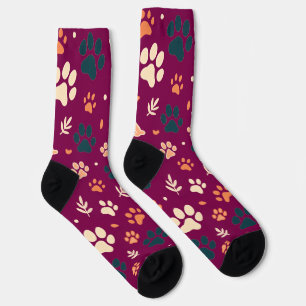 Paw Print and Leaf Pattern Socks