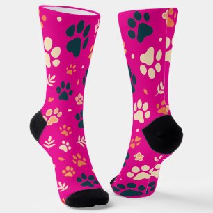 Paw Print and Leaf Pattern Socks