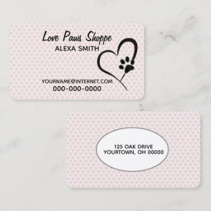 Paw Print and Pink Hearts Business Card