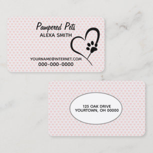 Paw Print and Pink Hearts Business Card