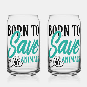 Paw Print and Stethoscope Heart Graphic Can Glass