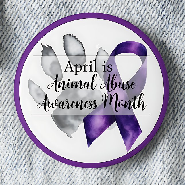 Paw Print April Animal Abuse Awareness Month 6 Cm Round Badge (April is Animal Abuse Awareness Month.  Paw print with purple awareness ribbon pinback button.)