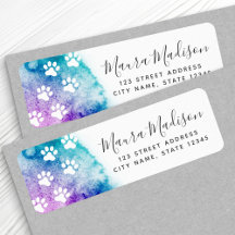 Paw print aqua purple watercolor return address