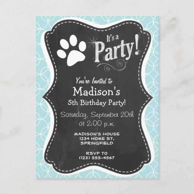 Paw Print; Baby Blue Circles Invitation Postcard (Front)