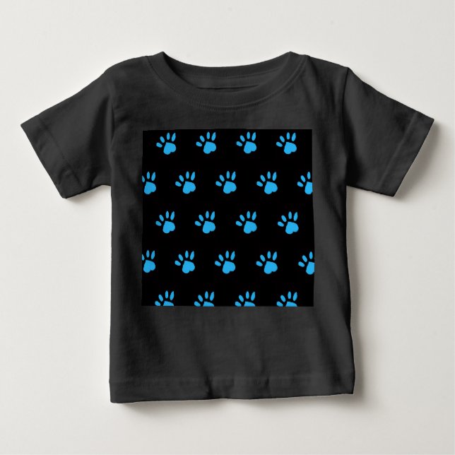 Paw Print Baby's T-Shirt (Black & Blue) (Front)