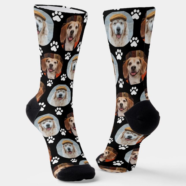  Paw Print Black Cute Socks (Angled)