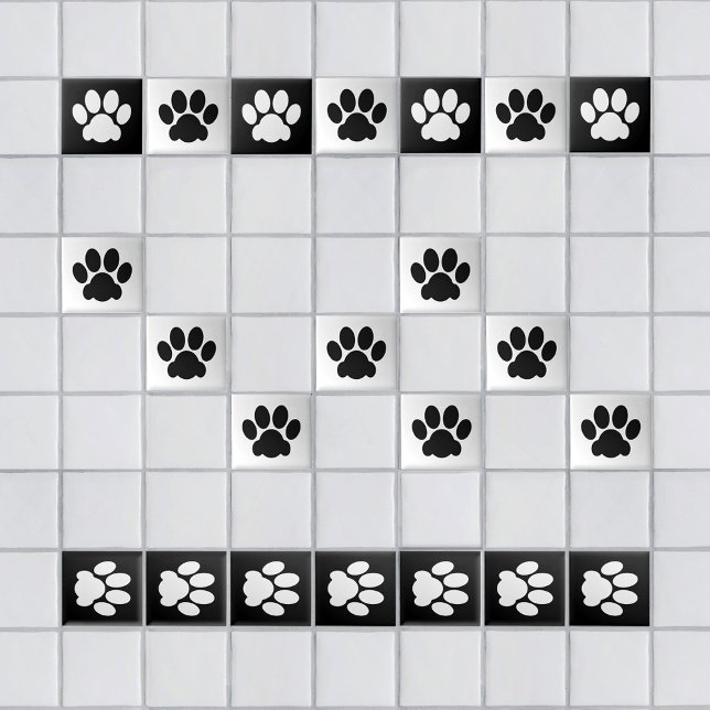Paw Print black on white Ceramic Tile (Creator Uploaded)