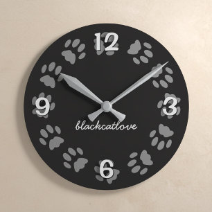 Paw Print Black Personalised Wall Clock