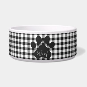 Paw Print Black White WOOF Buffalo Plaid Classic