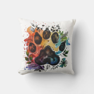 Paw Print Boho Watercolor Cushion