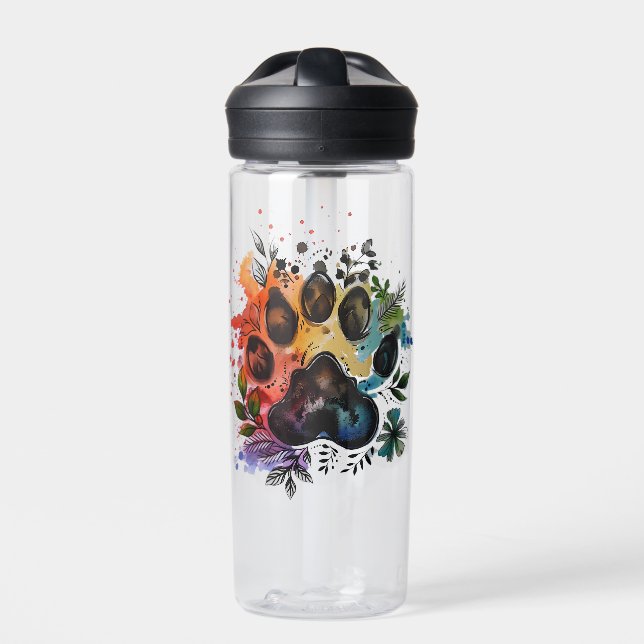 Paw Print Boho Watercolor Water Bottle (Front)