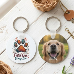 Paw print botanical folk art terracotta key ring