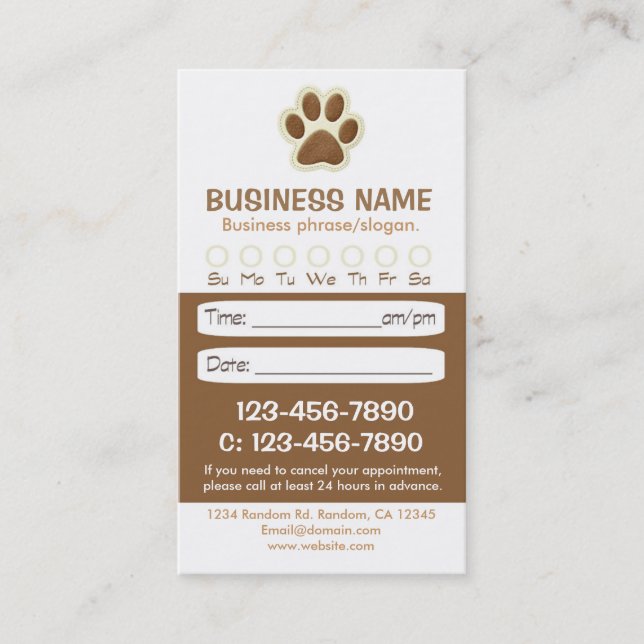 Paw print brown veterinarian appointment cards (Front)