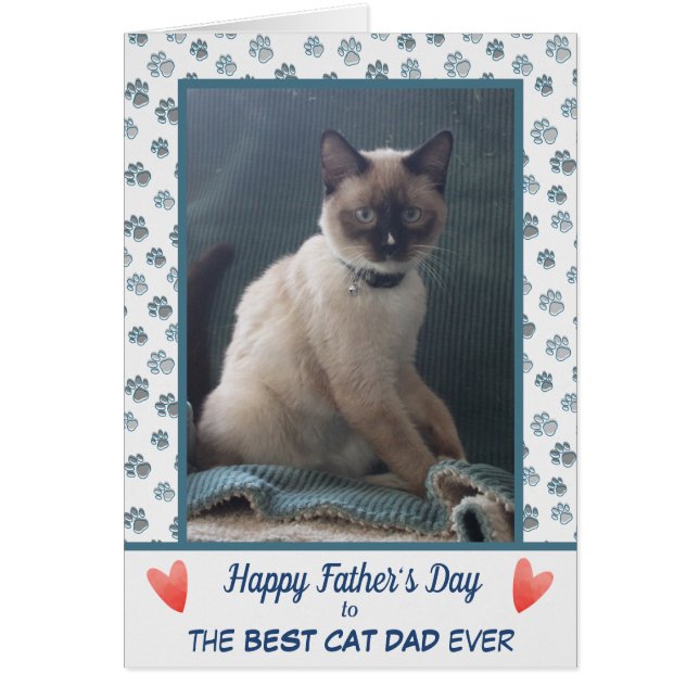 Paw Print Cat Dad Photo Template Father's Day Card (Front)