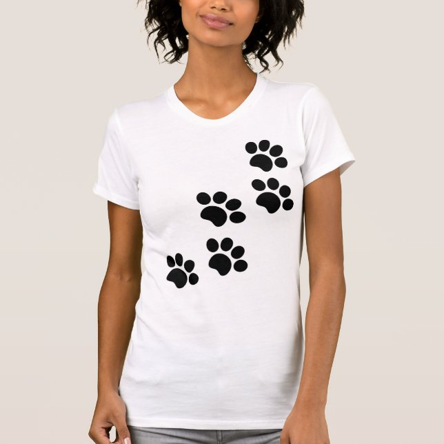 Paw print cat dog cute black and white  T-Shirt (Front)