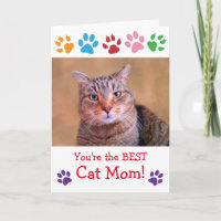 Paw Print Cat Mum Photo Birthday Card